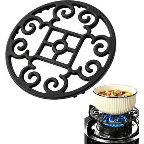 Dessous de Plat Rond en Fonte, sous Plat Protege Poele, Set de Table Rond de Plats Résistant pour Cuisinière à Gaz Diamètre 18.5cm Noir (1/5)
