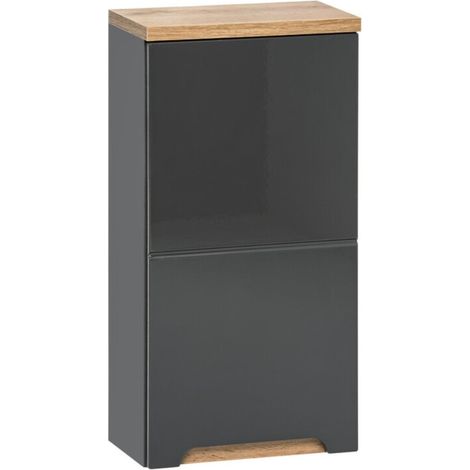 Möbelstück für Badezimmer ERMANO – Holzfinish und glänzendes Grau, 35 cm