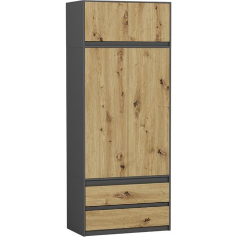 Schrank mit Aufsatz für den Flur, Anthrazit Mix Artisan, 90 x 234 cm - NEU