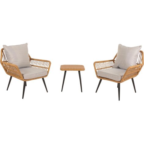 Poly-Rattan Ensemble HWC-N34, Balcon Set Garniture de jardin Chaise Table d'appoint - gris clair (1/5)