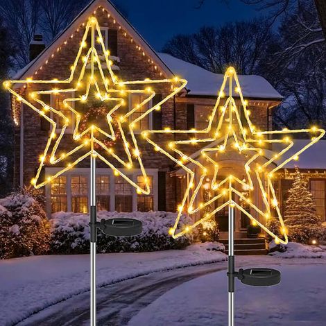 Décoration Noël Extérieur Solaire, 2 Pièces 75 LED Étoile Lumineuse (1/5)