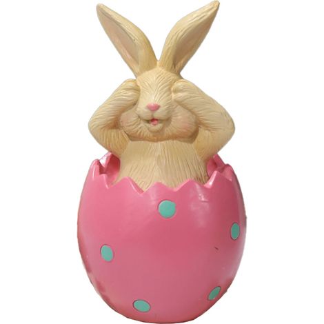 Lapin De Pâques En Résine - Statue Lapin Assis Sur Coquille D'oeuf - Décoration De Bureau Et Intérieur - 1 Pièce (1/5)