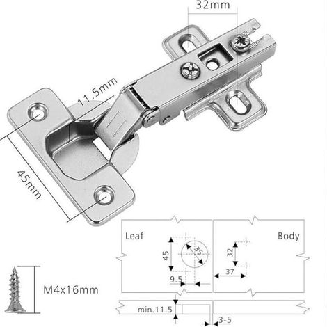 Charnière recouvrante pour meuble – Angle d'ouverture 110° – Tôle d'acier laminée à froid – Installation réglable en 3 directions (1/5)