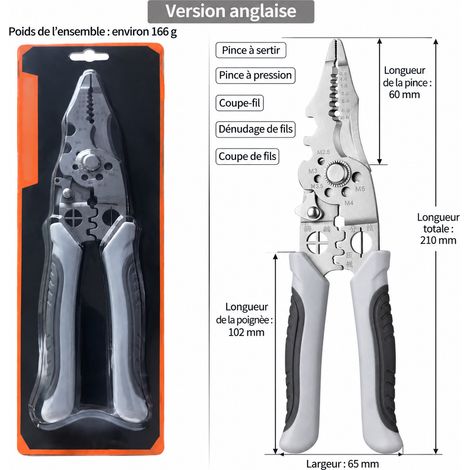 Pince à dénuder multifonction pour électricien à bec pointu en acier au manganèse gris 2.5 215 101 gris 22,3 × 5,5 × 1,5 cm 170 g – Livraison gratuite