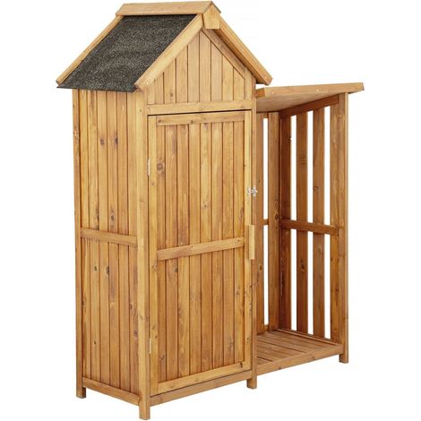Mobiletto da giardino in legno "Noé" con deposito per tronchi - 136 x 57 x 170 cm - Marrone