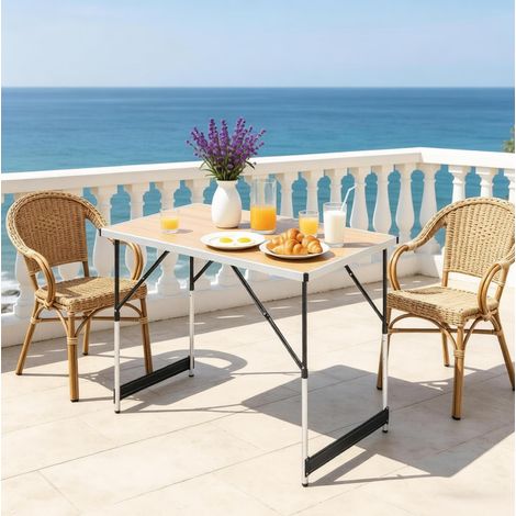 Mesa camping plegable regulable en altura roble claro HAVRYA (1/5)