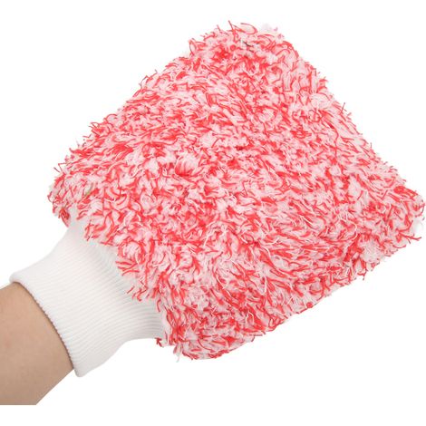 Gant de lavage de voiture en microfibre anti-rayures, chiffon de nettoyage double face doux et universel rouge (1/5)