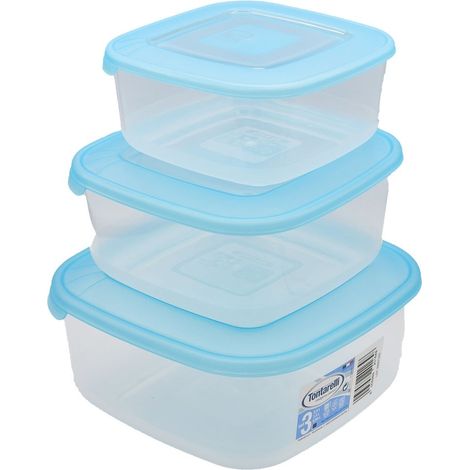 Set 3 Pezzi Frigobox Contenitore per Alimenti Quadrati con Coperchio Oceano