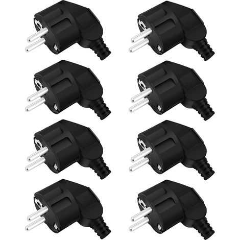 Fiche Schuko - Lot de 8 - Polypropylène - Coudée 250V 16A - Appareils Ménagers - Noir 8-10mm (1/5)