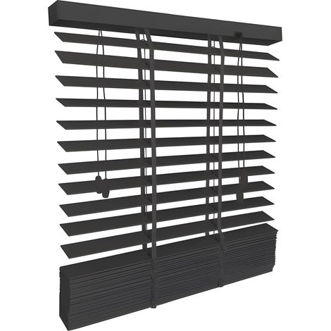 Store vénitien en bois 50mm SolDecor BE5, 105x250cm, Noir