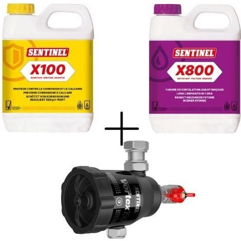 Kit d'entretien pour chaudières Sentinel X100 Inhibiteur 1L + Sentinel X800 Nettoyant 1L + Sentinel Vortex 150 Démagnétiseur 3/4