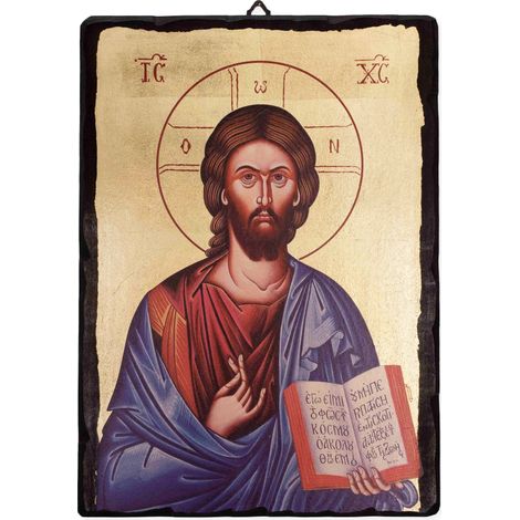Lupia - Quadro Sacro Icona su tavola Legno MASSELLO con foglia Oro GESU' MAESTRO 50x70 cm (1/4)
