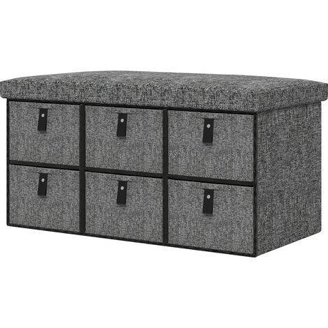 Six-Drawer Shoe Storage Bench,  Padded Top Seat - Dark Grey (1/5)