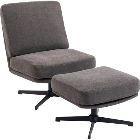 Poltrona girevole con pouf in effetto lino grigio scuro MODENUIT (1/4)
