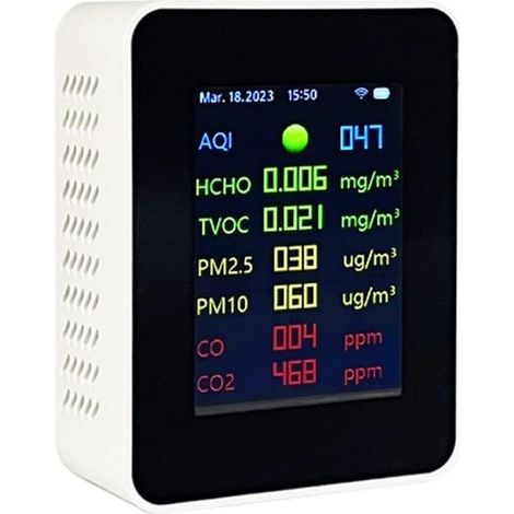 Kohlendioxid-Detektor, 9-in-1, Luftqualitätsmonitor, Digitalmonitor, Temperatur- und Feuchtigkeitsmesser für Zuhause und Büro (weiß)