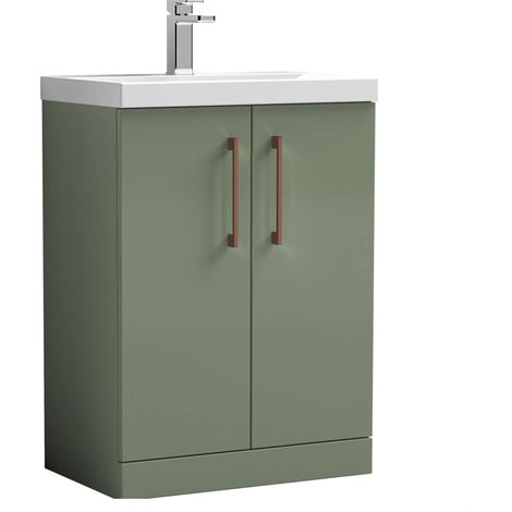 Balterley Bramshall Contemporary Floor Standing 2-Door Vanity & Mid-Edge Basin, Satin Green, 600mm (1/4)