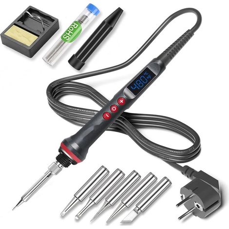 90W precision soldering iron, adjustable temperature from 180 to 480°C, electronic LED soldering iron, 5 soldering tips, stand and solder wire for DIY projects, solder and electric soldering iron (1/4)