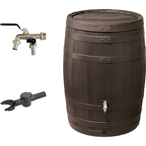 4rain VINO Regenfass Komplett-Set 400 Liter dunkelbraun inkl. Chrom-Doppelauslaufhahn und Fallrohranschluss (1/5)