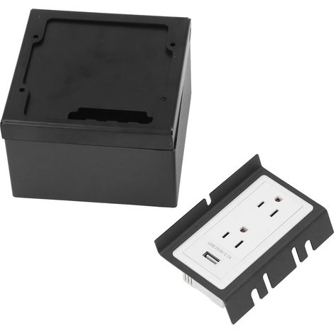 Boîte de sol encastrable étanche en acier inoxydable, prise plate 3 prises + 1 port USB, kit complet (1/5)