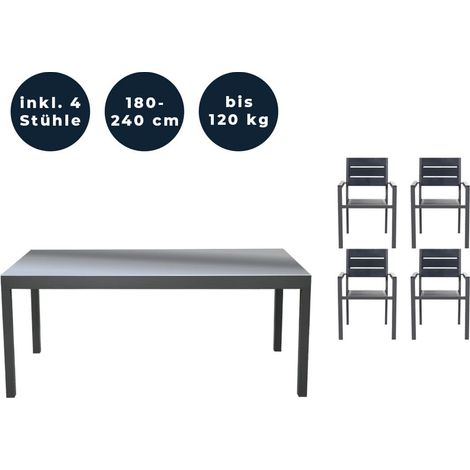 Home Deluxe - Gruppo da giardino allungabile SOL MADERA - 180/240 x 100 cm  Dotazione: incl. 4 sedie