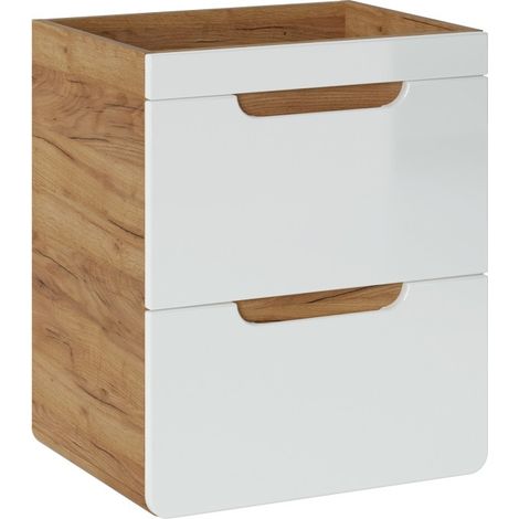 Colonna bagno ERBANO – Rovere chiaro e bianco lucido – 50x59 cm – 2 cassetti – Da appendere