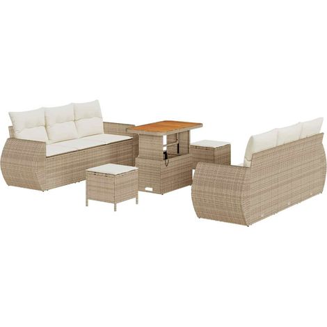 Garden Sofa Set with Cushion 9 pcs Beige and Cream Poly Rattan vidaXL