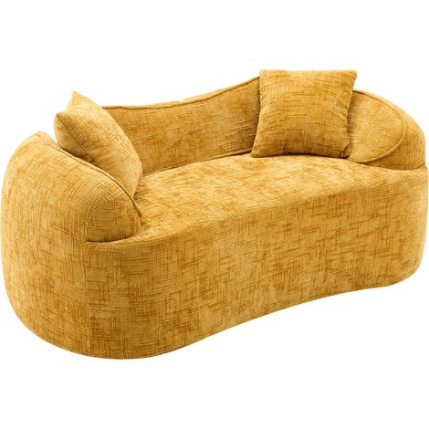 Canapé courbé jaune 2 places avec accoudoirs, canapé compressé avec 2 coussins, canapé couleur crème pour petits espaces, salon, chambre, aucun montage requis (1/5)