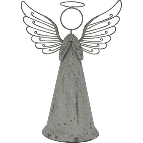 Large Rustic Standing Angel Decoration - Metal - L10 x W18 x H25 cm - Brown