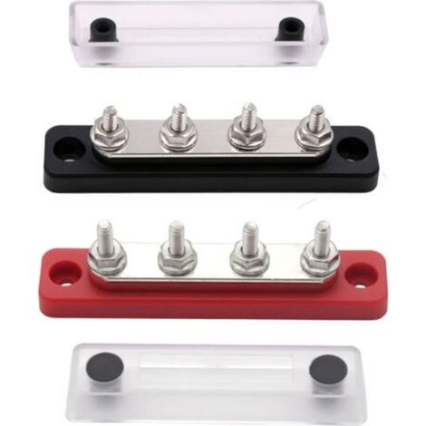 12V - 48V DC-Sammelschiene 4x 3/16" Polverteilerblock für 100 Ampere-Sammelschienen mit schwarzer + roter Batterieanschluss-Sammelschienenabdeckung 2 Gruppen