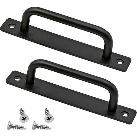 Poignée de porte,Poignée de porte de grange robuste 2 pièces Poignée de porte coulissante Poignées de porte poussoir avec plaque arrière Poignées de barre d'appui en alliage d'aluminium pour meubles (1/5)