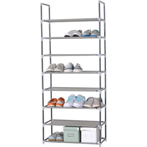 WOLTU Schuhregal Schuhablage Schuhständer Steckregal, XXL 8 Schichte Stoffregal Schuhschrank für 24 Paar Schuhe, Grau 60x29x140 cm (1/4)