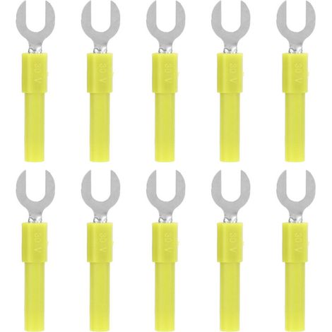10 pièces connecteurs fourche en laiton, type Y 6mm/0.2in, fiche banane 4mm/0.2in, 30Vca-60Vcc max, 10A, jaune (1/5)
