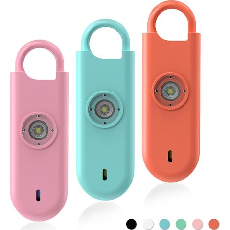 Personal Anti-Aggression Alarm 3 Pack-140 dB Key Ring Alarm with LED Flash and Low Battery Alarm, Self-Defense Kit for Women, Children and Seniors (Blue+Pink+Orange) (1/5)