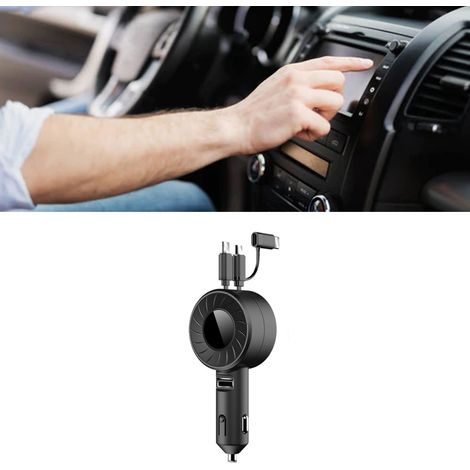 Chargeur Voiture USB 3 en 1 Rétractable 150cm Plastique Noir Prise Allume-Cigare Automobile Portable (1/5)