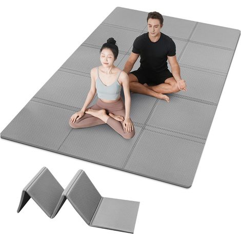 Tapis de yoga pliable XXL - 200 x 130 cm - Antidérapant - En TPE - 5 mm/10 mm d'épaisseur - Avec sac de transport - Pour la maison, les voyages, le pilates (1/5)