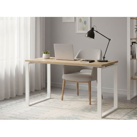 Dmora - Escritorio Pierrot, Escritorio multiusos, Mesa de oficina para PC, El plan de trabajo, 120x60 h76 cm, Roble y Blanco (1/5)