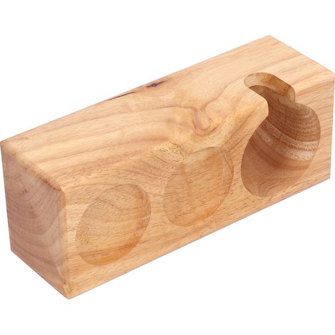 Support de porte-filtre à café en bois à 3 emplacements avec tasseur intégré, pour comptoir de bar à domicile, couleur bois, ouverture frontale. (1/5)