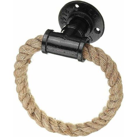 Industriestil – Wandhandtuchhalter – Eisenrohr – Hanfseil – Dekoration für Badezimmer, WC, Hotel (1/4)