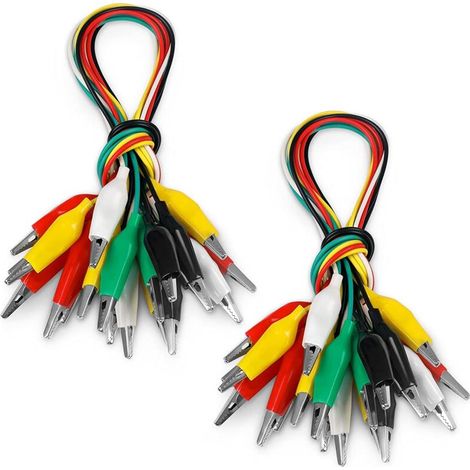 20 pinces crocodiles électriques, fils de test 5 couleurs 55 cm avec pinces crocodiles, fils de connexion estampés pour tests électriques, connexion de circuit, expériences (1/5)