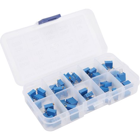 50 einstellbare 3296-W-Mehrgangpotentiometer, 10er-Set mit verschiedenen Werten, variabler Widerstand von 100 Ω bis 1 MΩ, Präzisionstrimmer zur Feinjustierung (1/5)