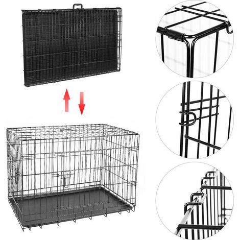 Cage pour Chiens, 2 Portes, Noir, 1067671cm Cage de Transport Chien, Lapin, Chiot et Animaux Domestique 42 pouces, en Metal (1/5)