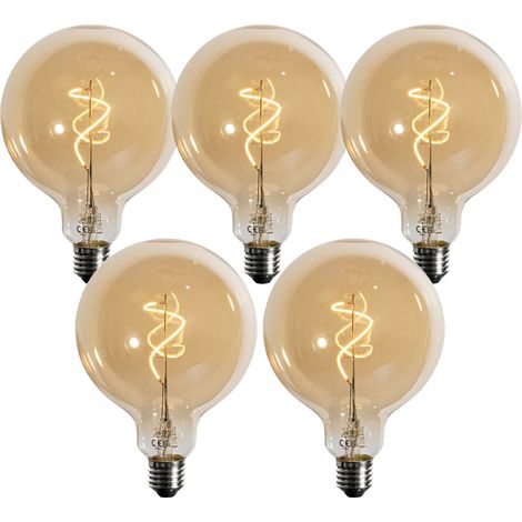LUEDD Set di 5 lampadine LED E27 dimmerabili a filamento a spirale oro G125 4W 270 lm 2700K