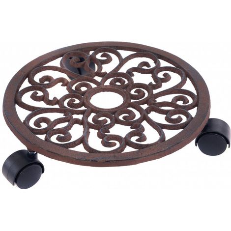 Oypla 12" Cast Iron Plant Flower Pot Mobile Mover Trolley Stand (1/5)