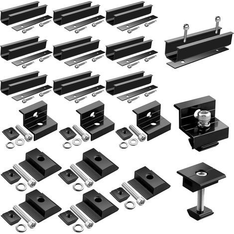 10 Kit De Montage Panneau Solaire Aluminium, Rails 120x25mm, Pinces Étanches, Supports Centraux, Toit Camping-car (1/5)