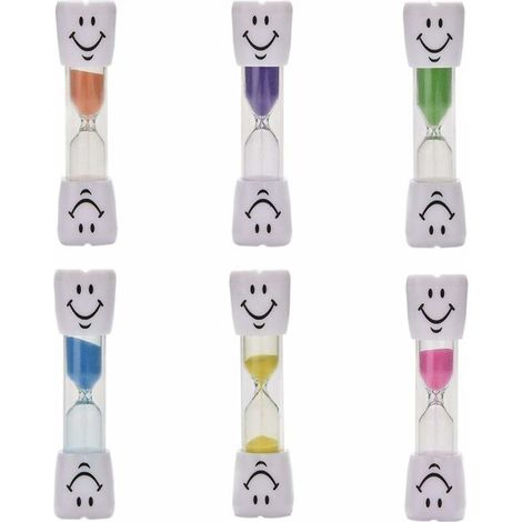 3-Minuten-Zahnputz-Timer-Set – 6 bunte Sanduhren mit Smiley-Gesicht (1/5)