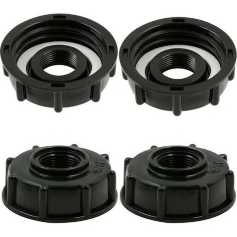 Adaptateur de Réservoir IBC Connecteur - Baril Raccord Tuyau Accessoires Bouchon Conteneur - pour Robinet de Jardin D'adaptateur Cuve Sortie Raccord 3/4 Pouces - 4 Pièces Noir (1/5)