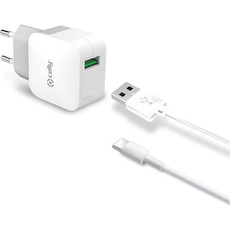 Cargador Usb Celly Turbo 2.4A + Cable Lightning Para Casa (1/3)