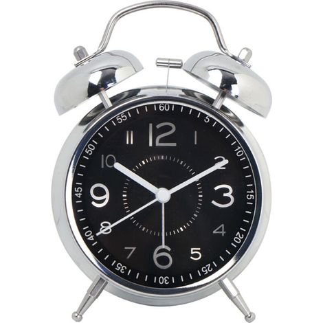 Leistungsstarker Wecker für Tiefschläfer, Doppelklingeln, großer Metallwecker, geräuschloser analoger Tischwecker für Schlafzimmer und Büro, 16 cm, schwarz XXW (1/4)