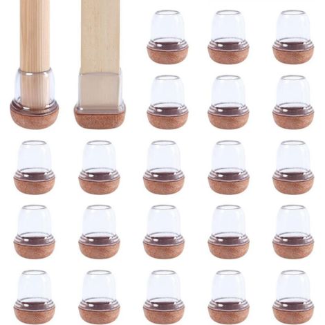 Set of 24 chair leg protectors 19-25 mm with transparent felt padding, silicone, elastic, 19 mm, felt (1/4)