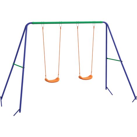 Balançoire enfant 3 à 8 ans multicolore avec 2 sièges en métal anti-UV, capacité 90 kg, jeu extérieur design ludique pour jardin pratique et résistant